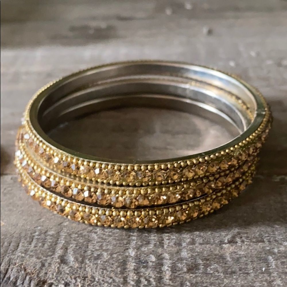 Set Of Three Pretty Rhinestone Bangle Bracelets